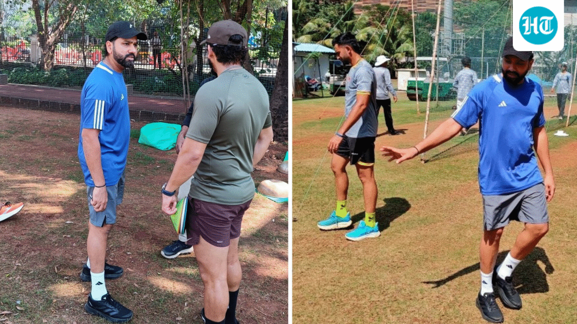 Rohit Sharma terlihat saat pertemuan selama pertandingan Ranji Trophy di Mumbai, mempersiapkan seri kandang melawan Afrika Selatan