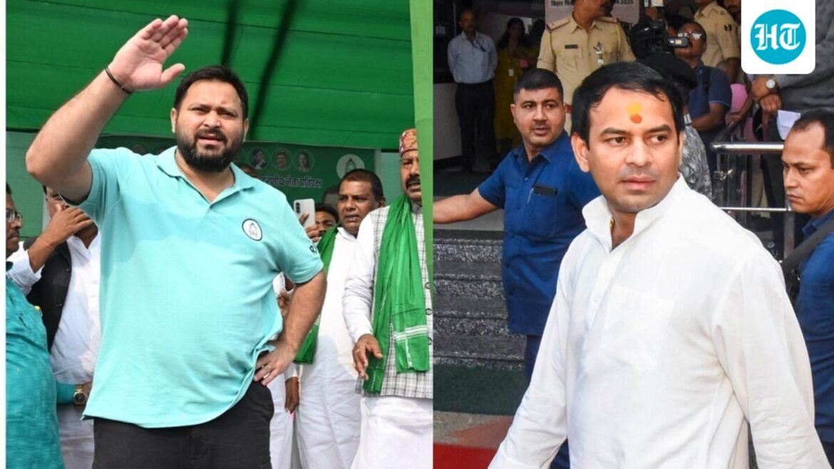Saudara terasing Tejashwi Yadav dan Tej Pratap memimpin dari tempat duduk mereka di Raghopur, Mahua